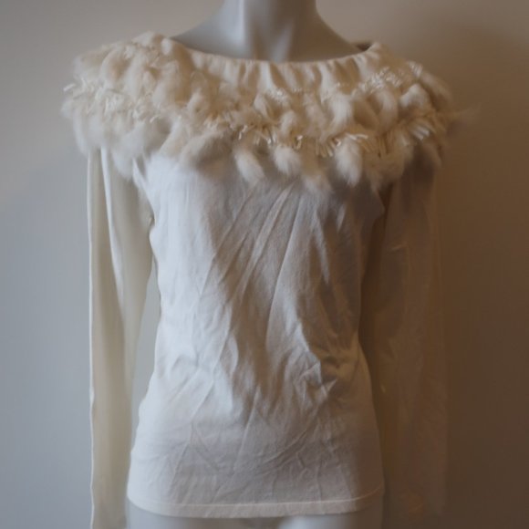 Metric Cream Sweater With Rabbit Hair & Lace Trim Sz M * - Picture 2 of 7
